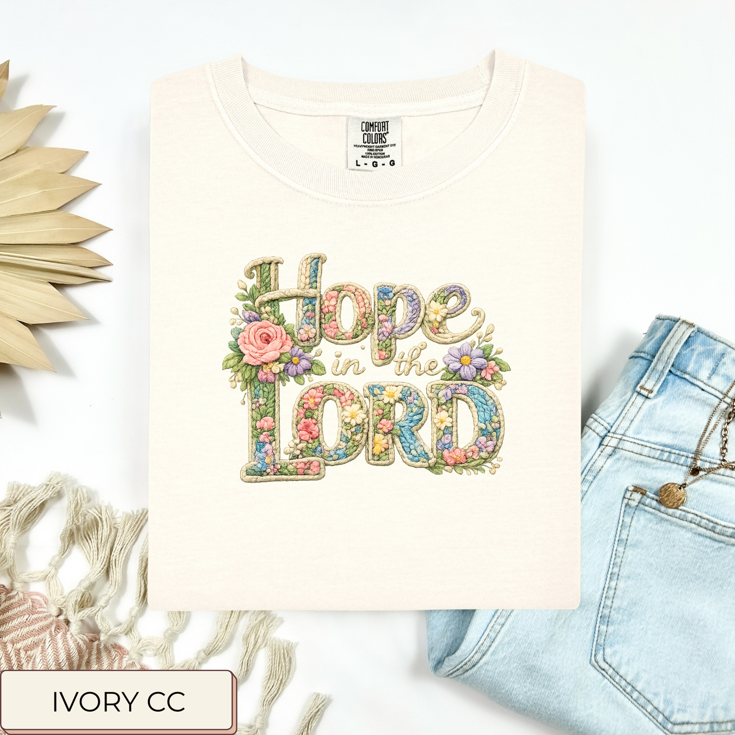 Floral Crochet Hope In The Lord Tee.