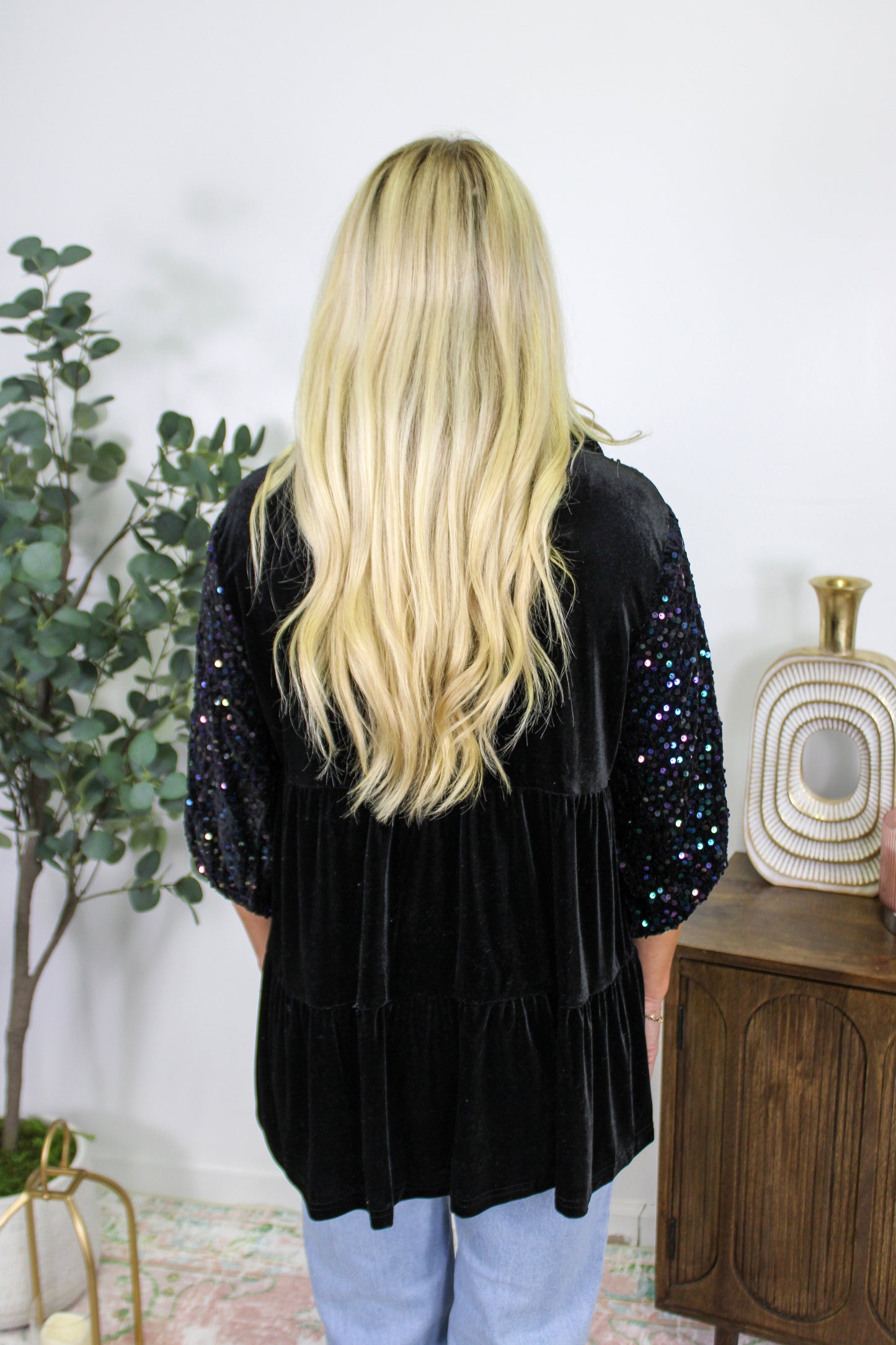 Black Sequin Peplum Top LT