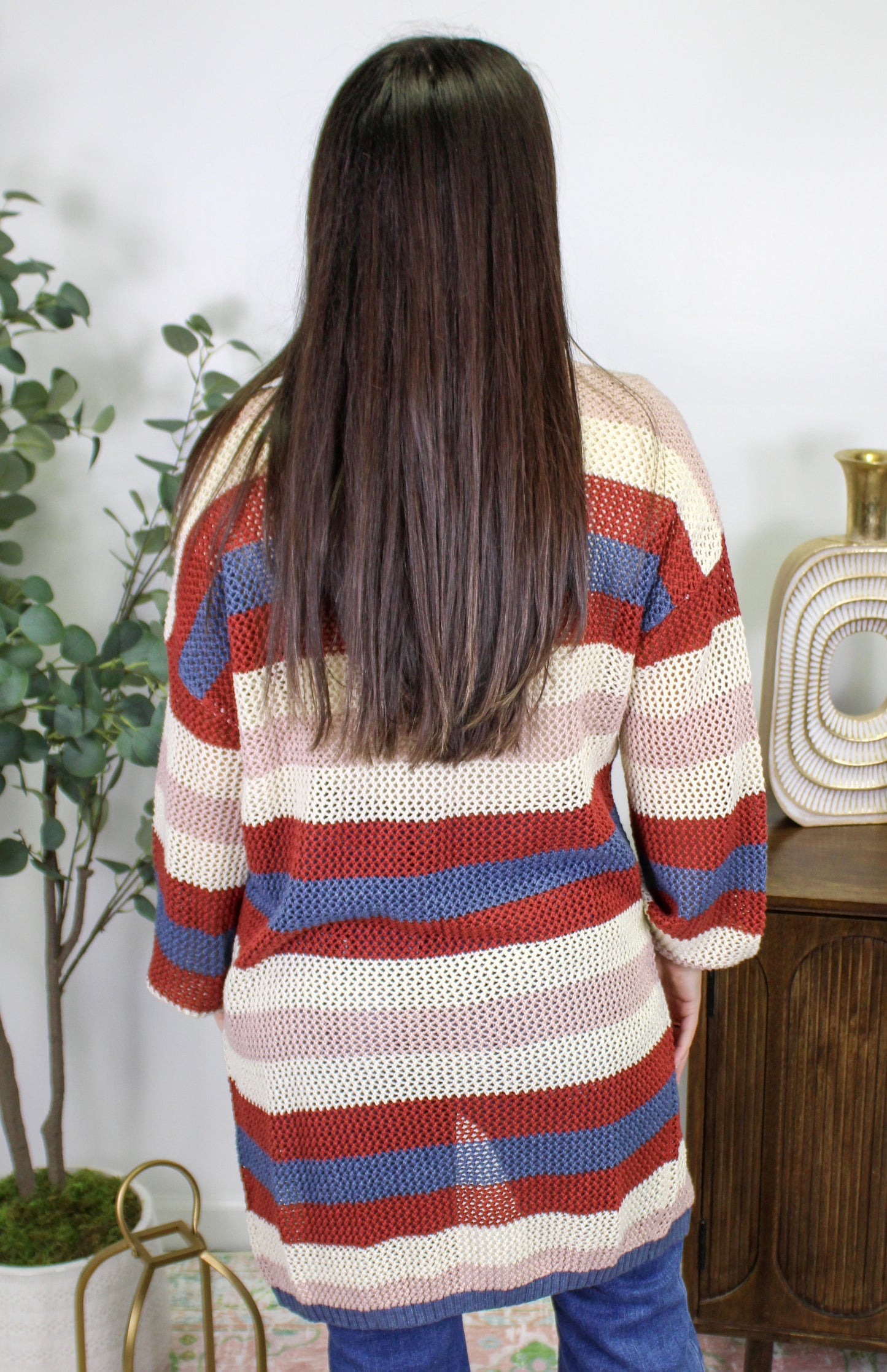 Red and Blue Striped Cardigan September.