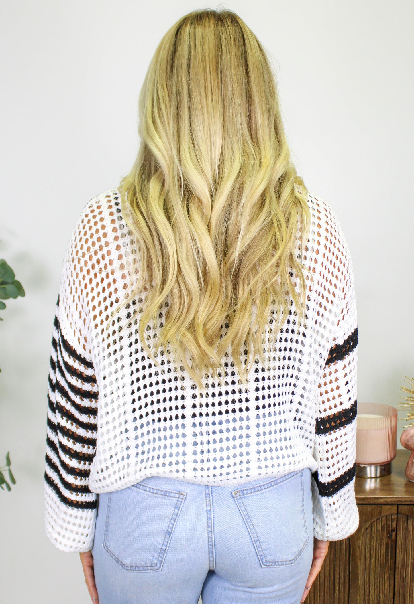 Black and White Striped Hollow Knit Top September.