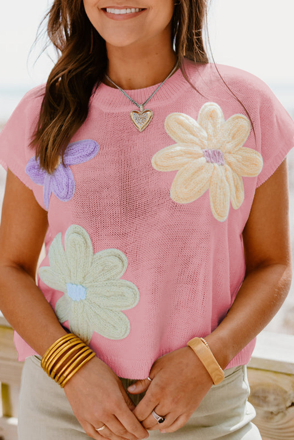 Pink Crochet Knit Sweater LT