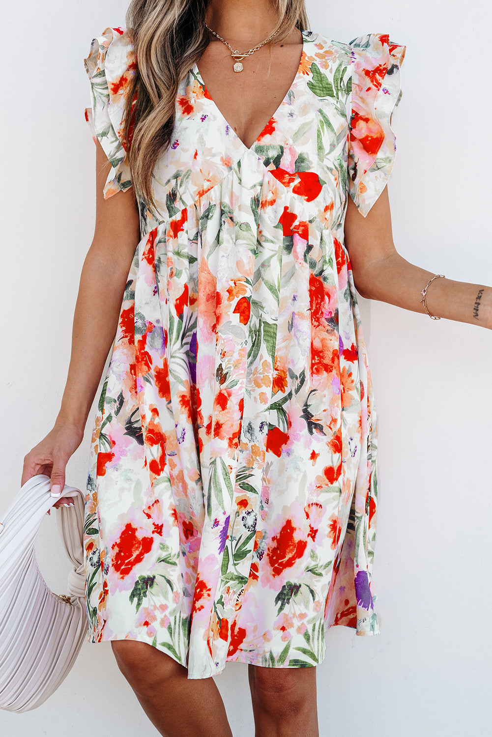 Pink Floral Ruffle Mini Dress February.