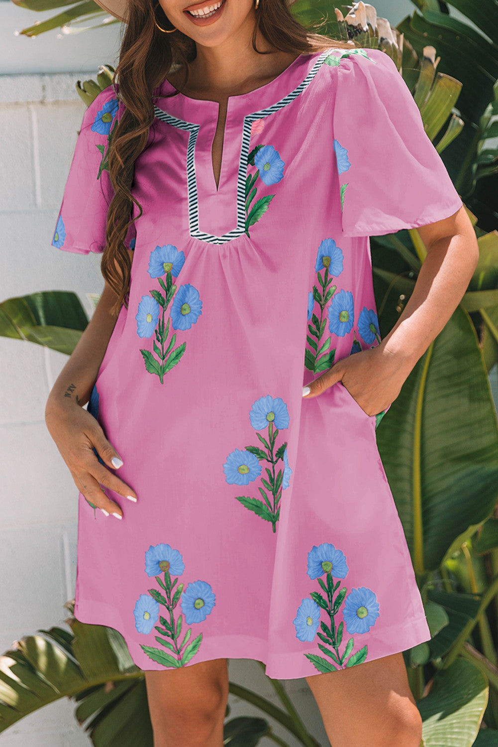Rose Floral Loose Mini Dress
