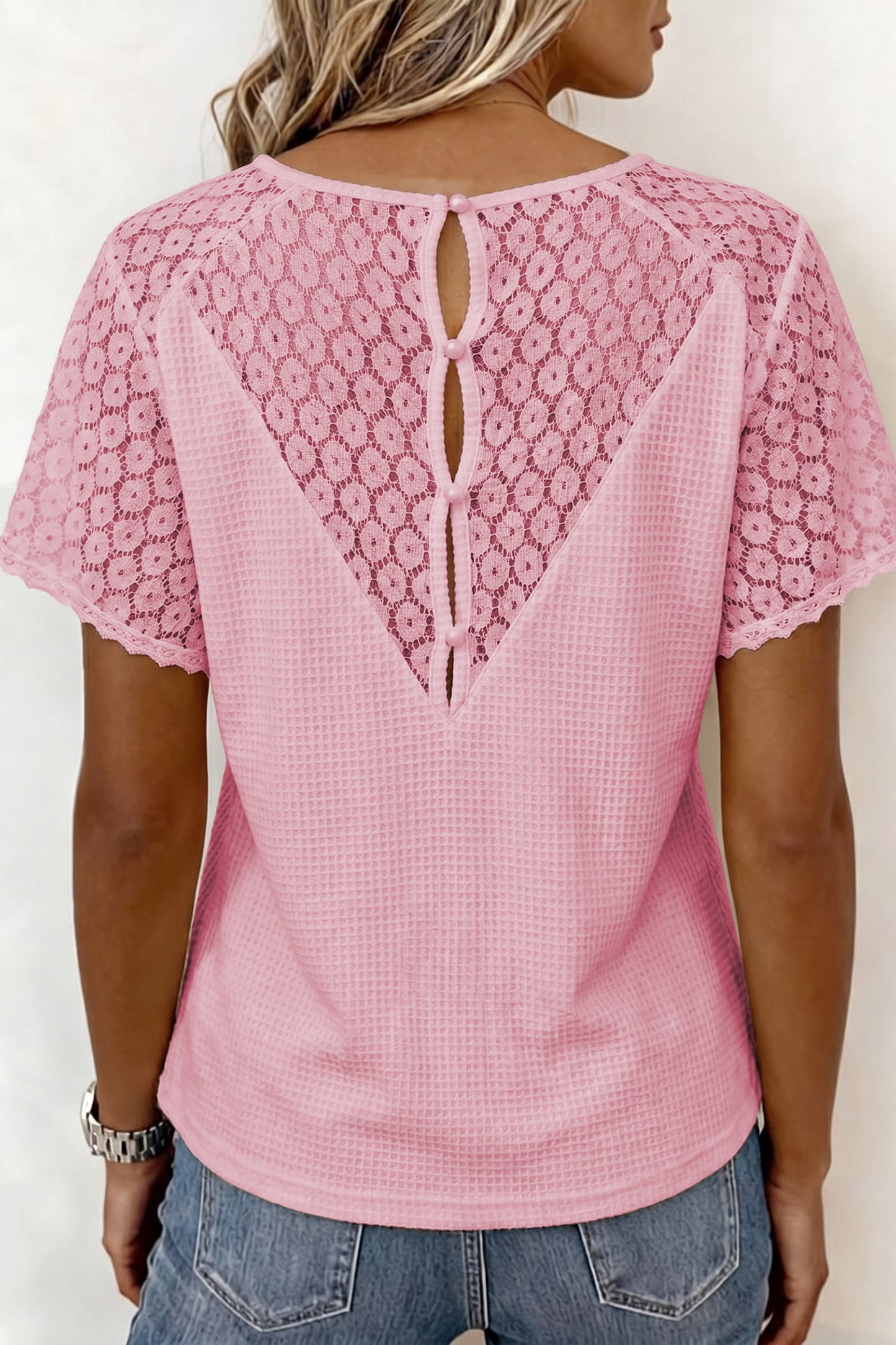 Lace Waffle Knit Blouse