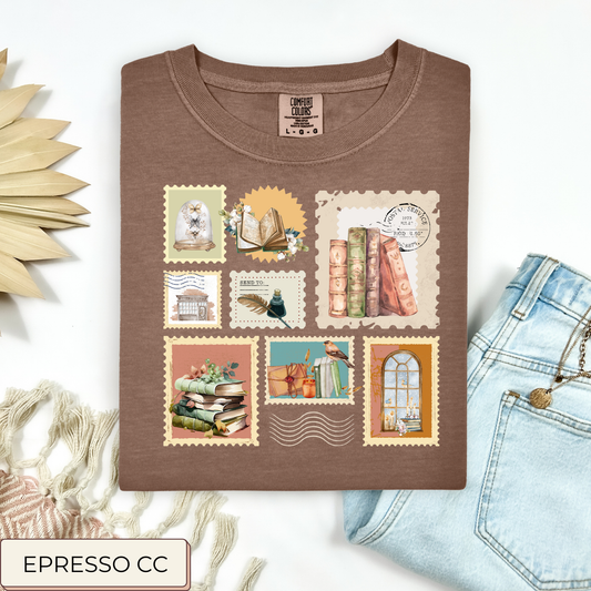 Book Themed Stamp Collage Tee.