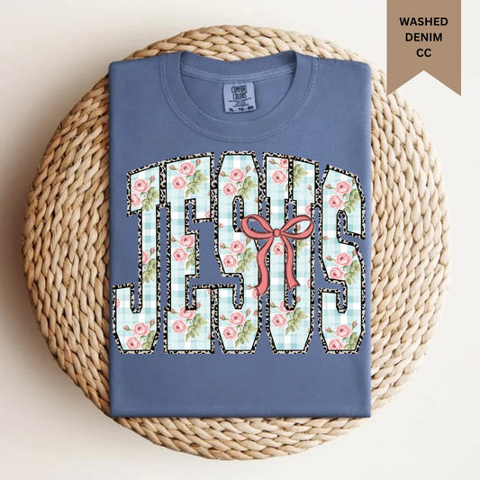 Floral Jesus With Bow Tee.