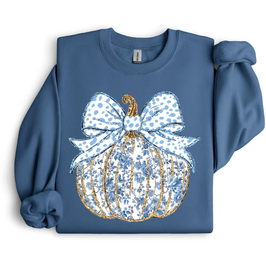 Blue Floral Pumpkin Sweatshirt.