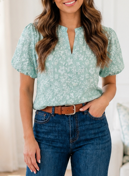 Floral Textured Puff Blouse