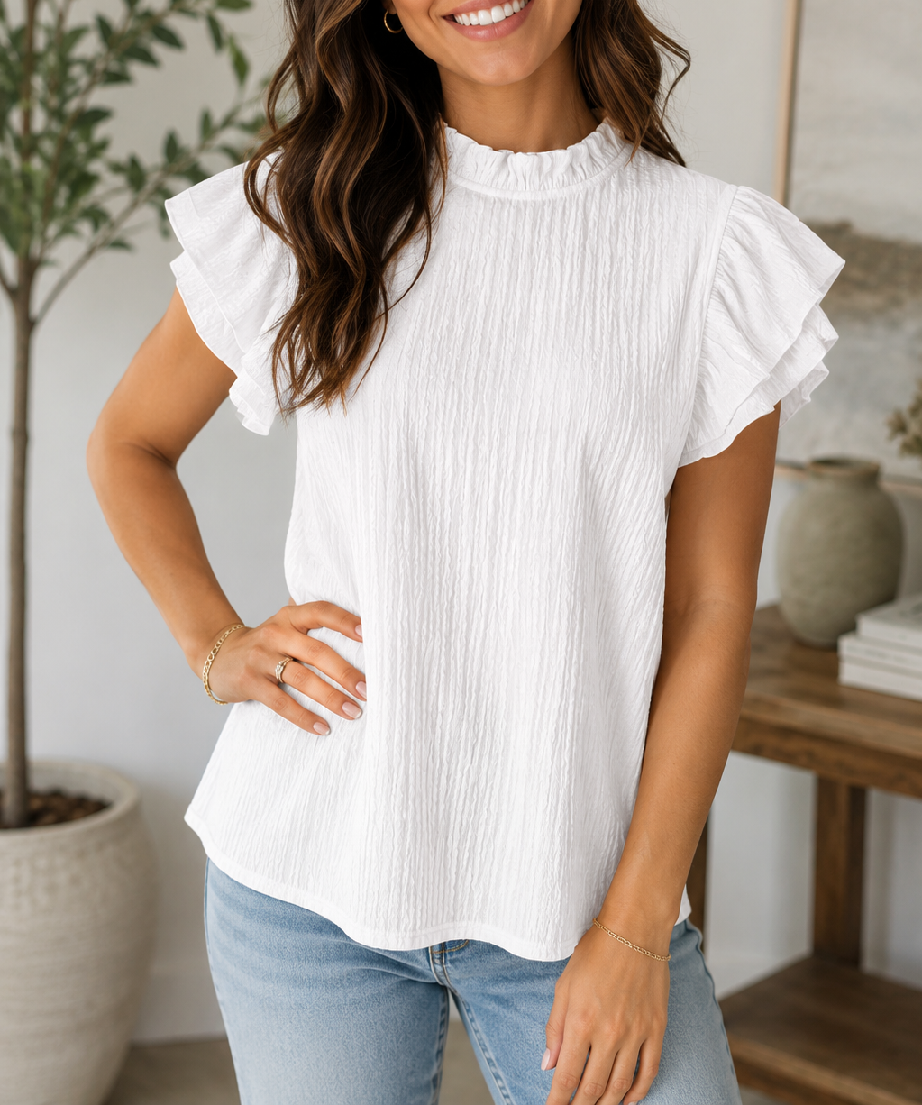 Textured Ruffled Blouse