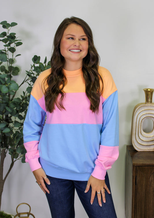 Blue Colorblock Pullover LT