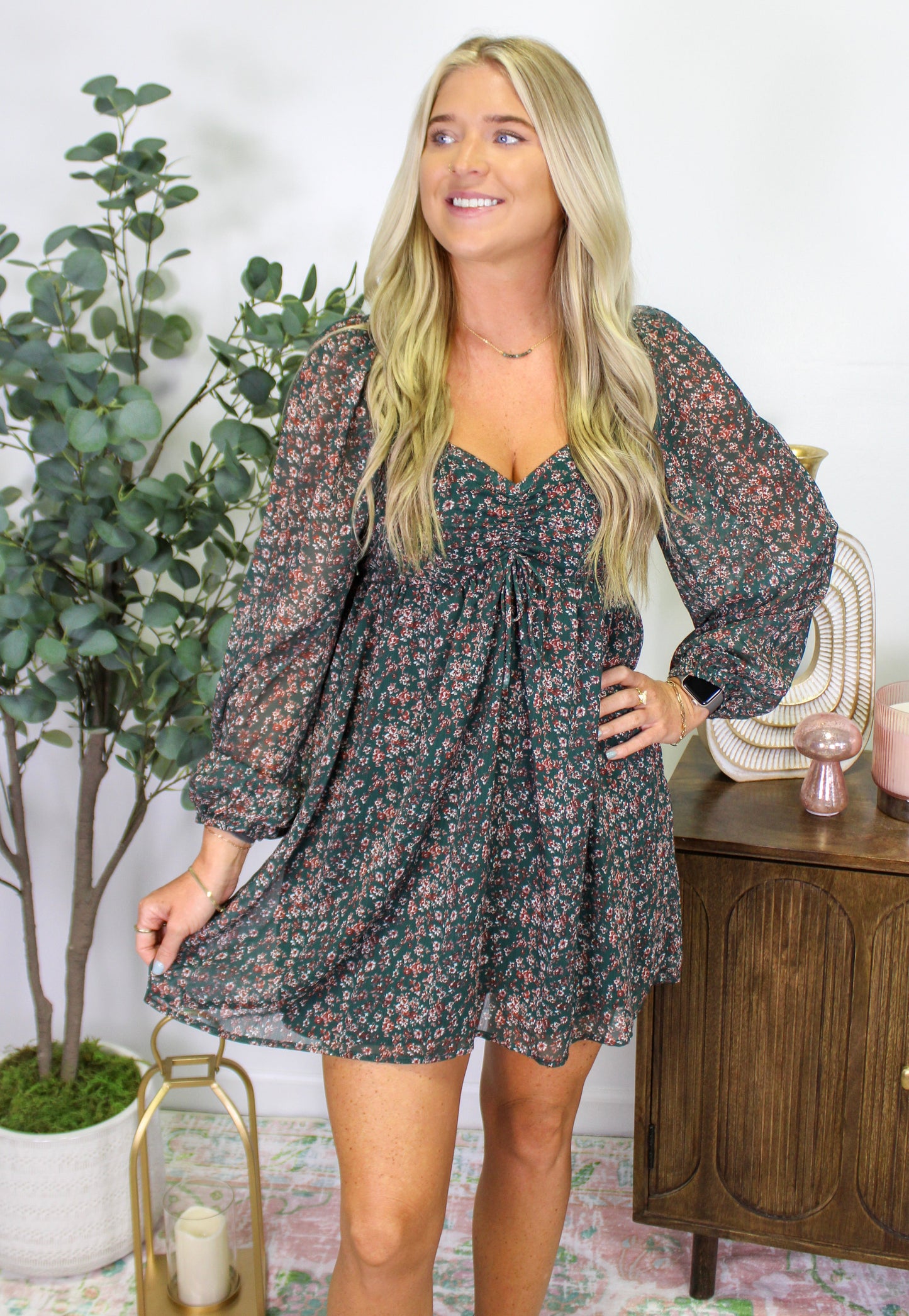 Floral Mini Dress (Red or Green)  Deal September.