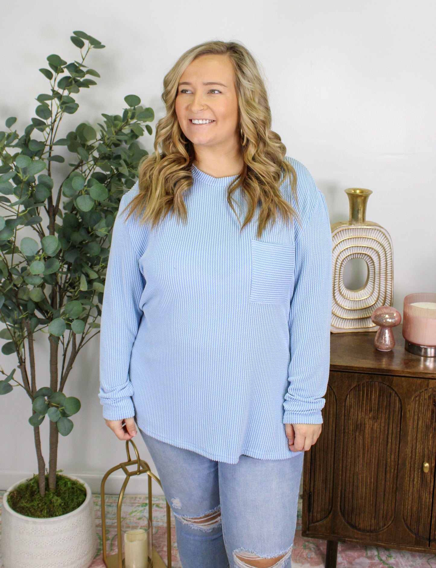 Blue Ribbed Plus Size Tee LT