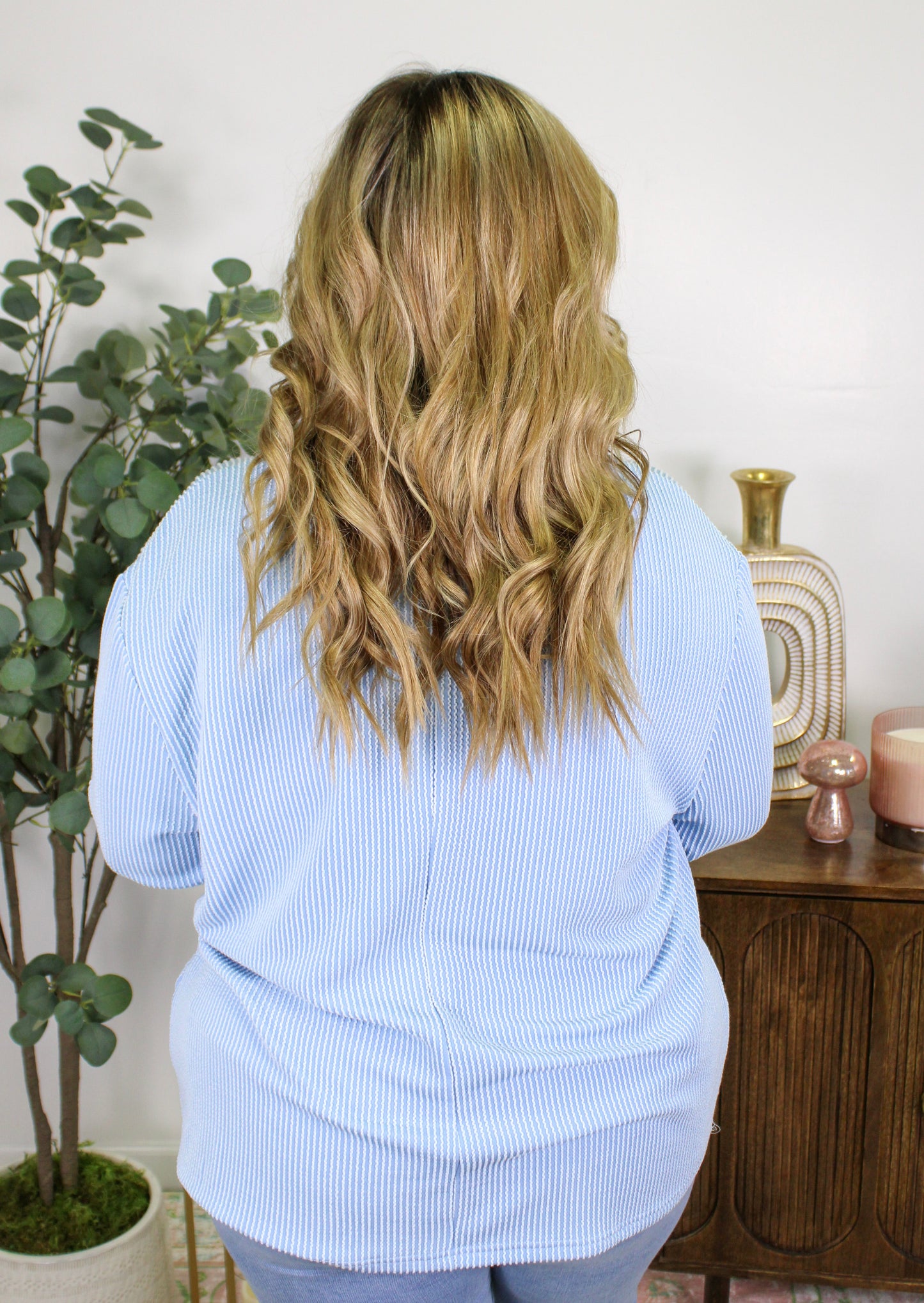 Blue Ribbed Plus Size Tee LT