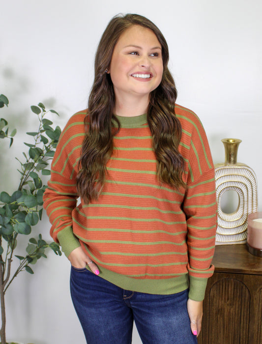 Brown and Green Striped Shirt September.