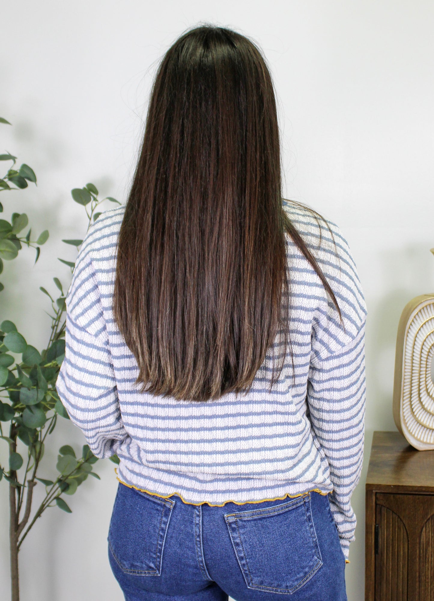 Blue Striped Henley Top September.