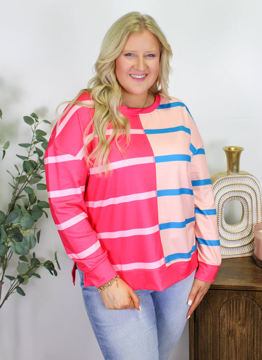 Pink Striped Plus Size Tee LT