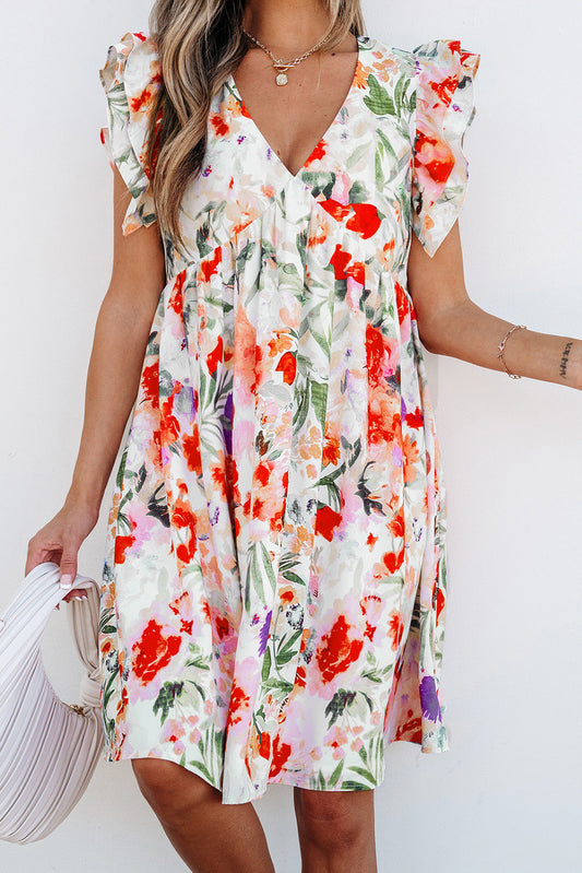 Pink Floral Ruffle Mini Dress February.