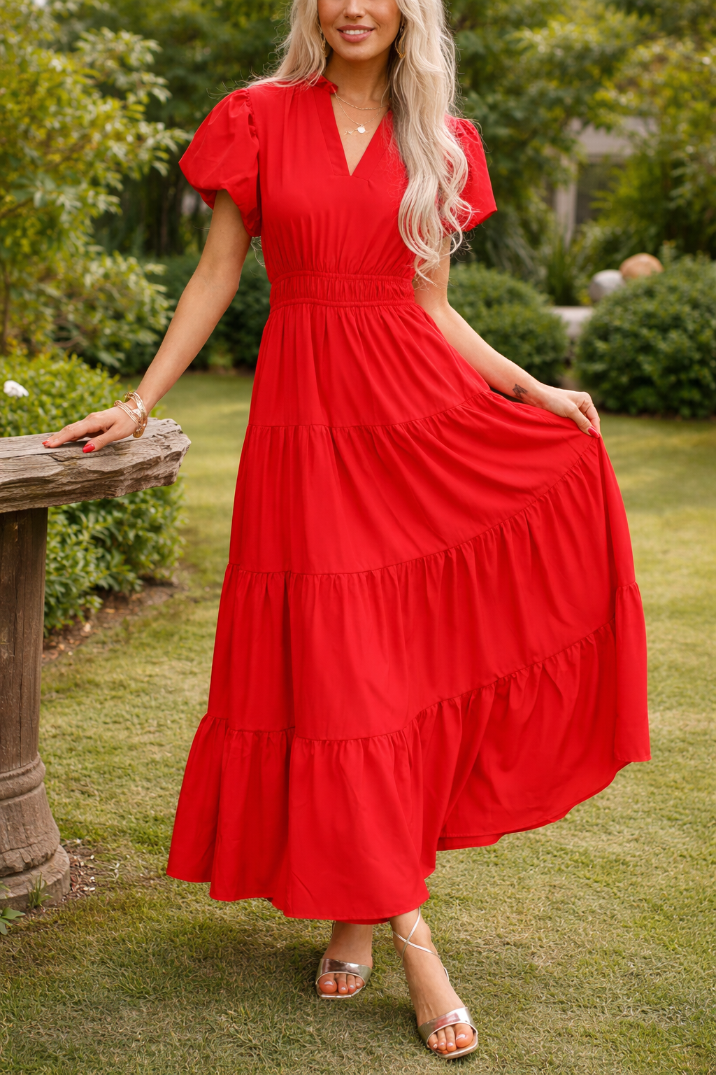 Puff Sleeve Tiered Dress
