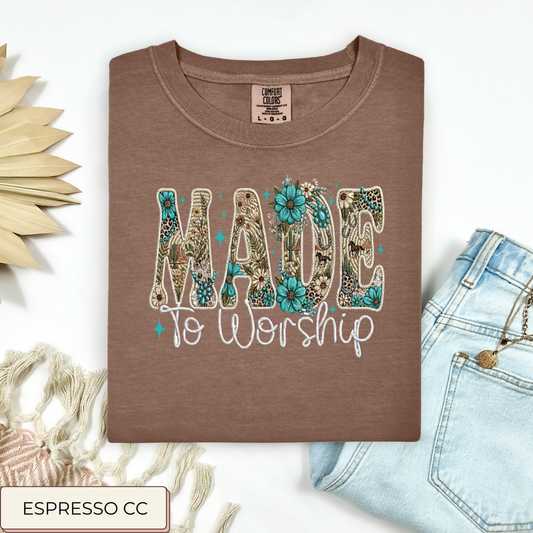 Western Faux Yarn Made To Worship Tee.