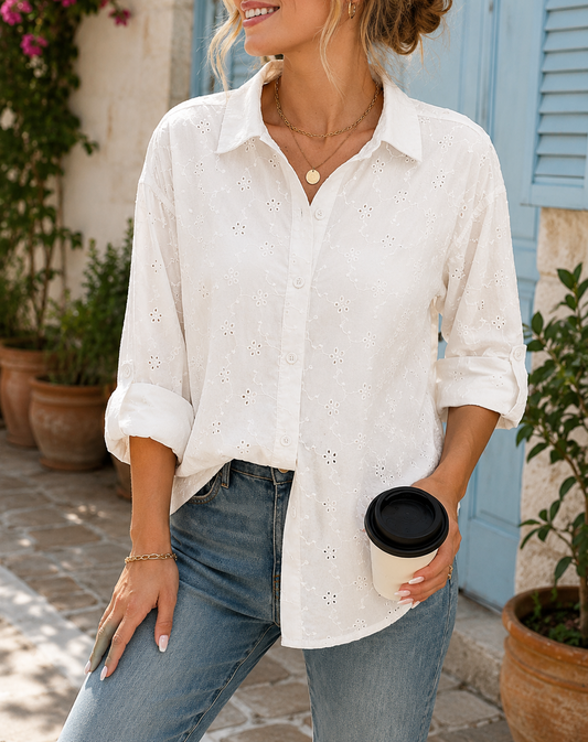 White Eyelet Button Shirt