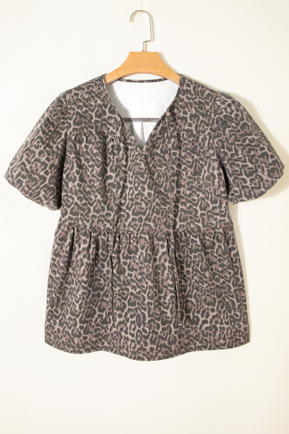 Brown Leopard Denim Babydoll Top